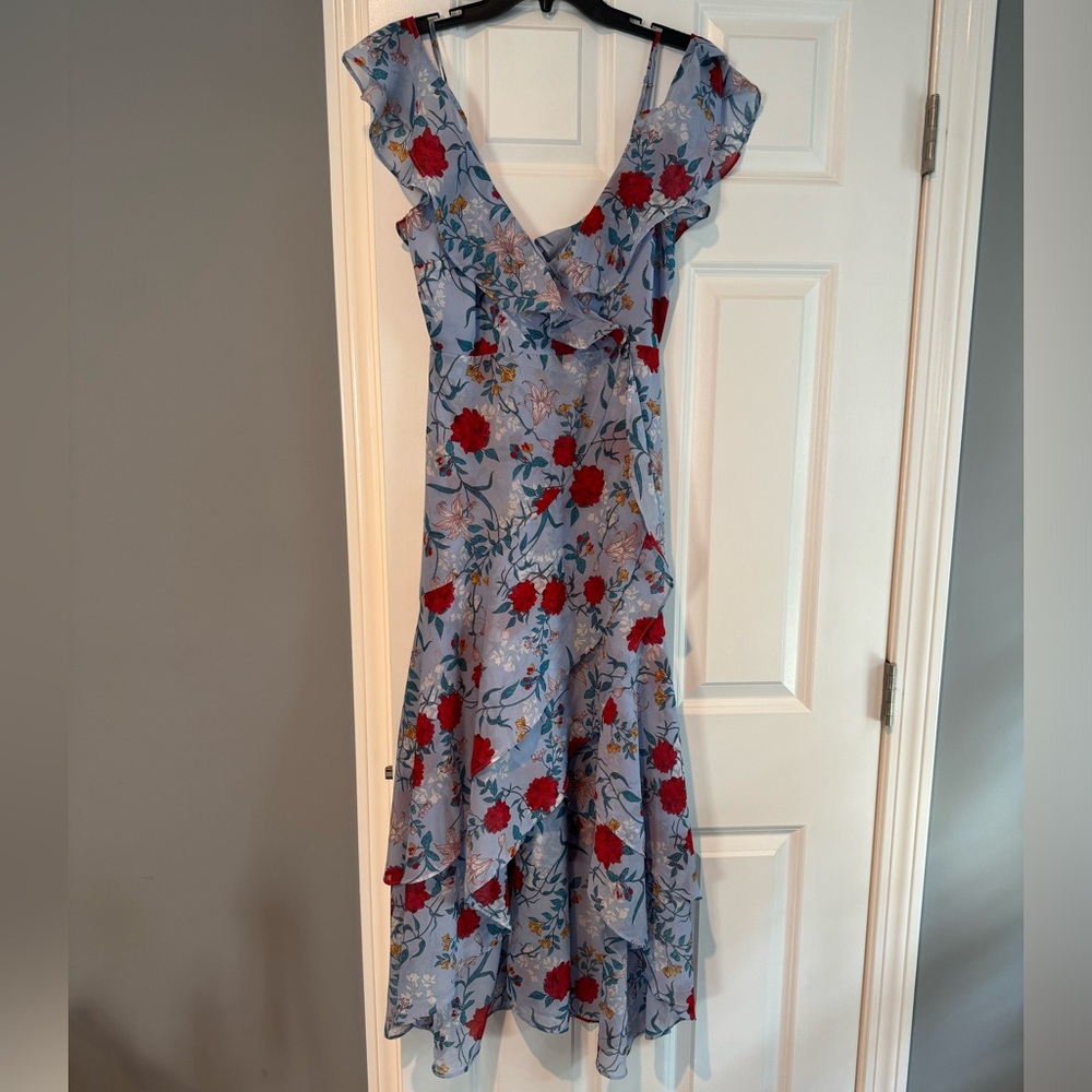 Bardot Blue Chiffon Floral High-low Dress